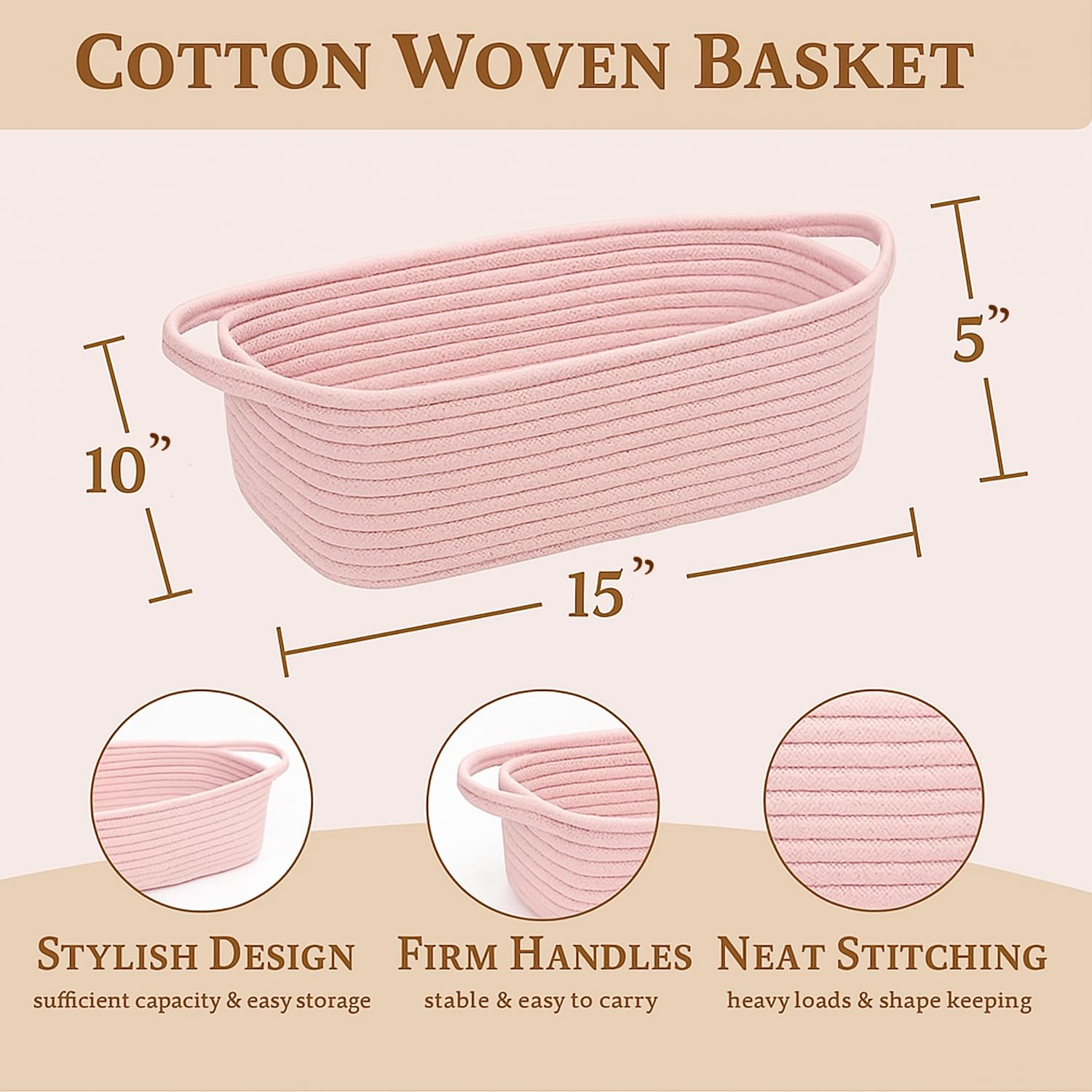 Cesta de regalo tejida rosa – Cestas organizadoras de cuerda de algodón de 15 x 10 x 5 pulgadas para artículos de bebé o juguetes para gatos y perros – Lindo contenedor de almacenamiento 2