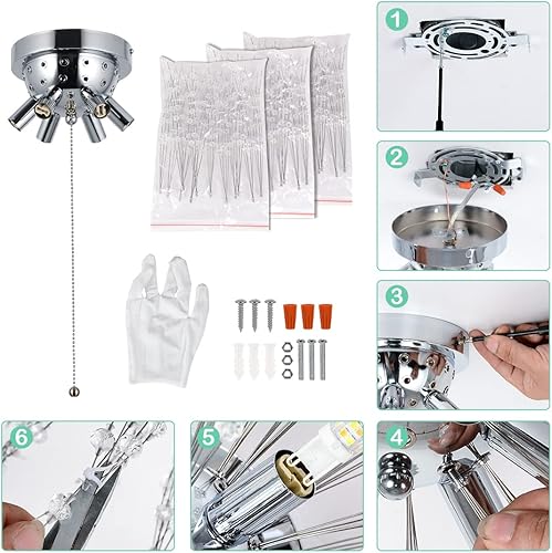 Miniatura 8 de HMVPL Lámpara de techo empotrada de cristal con interruptor de encendidoapagado de cadena de tracción, lámpara LED cerca del techo, lámpara de