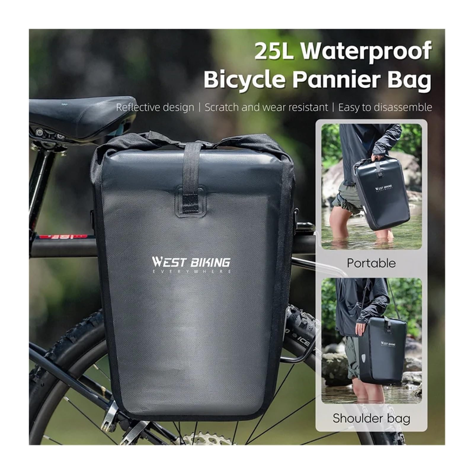 Borsa laterale for portapacchi posteriore for bicicletta impermeabile 1/2PCS 25L