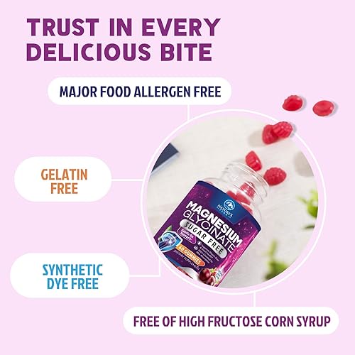 Miniatura 7 de Gomitas de glicinato de magnesio  Suplemento de magnesio sin azúcar para apoyo al sueño y salud del corazón, músculos y huesos  Suave con el