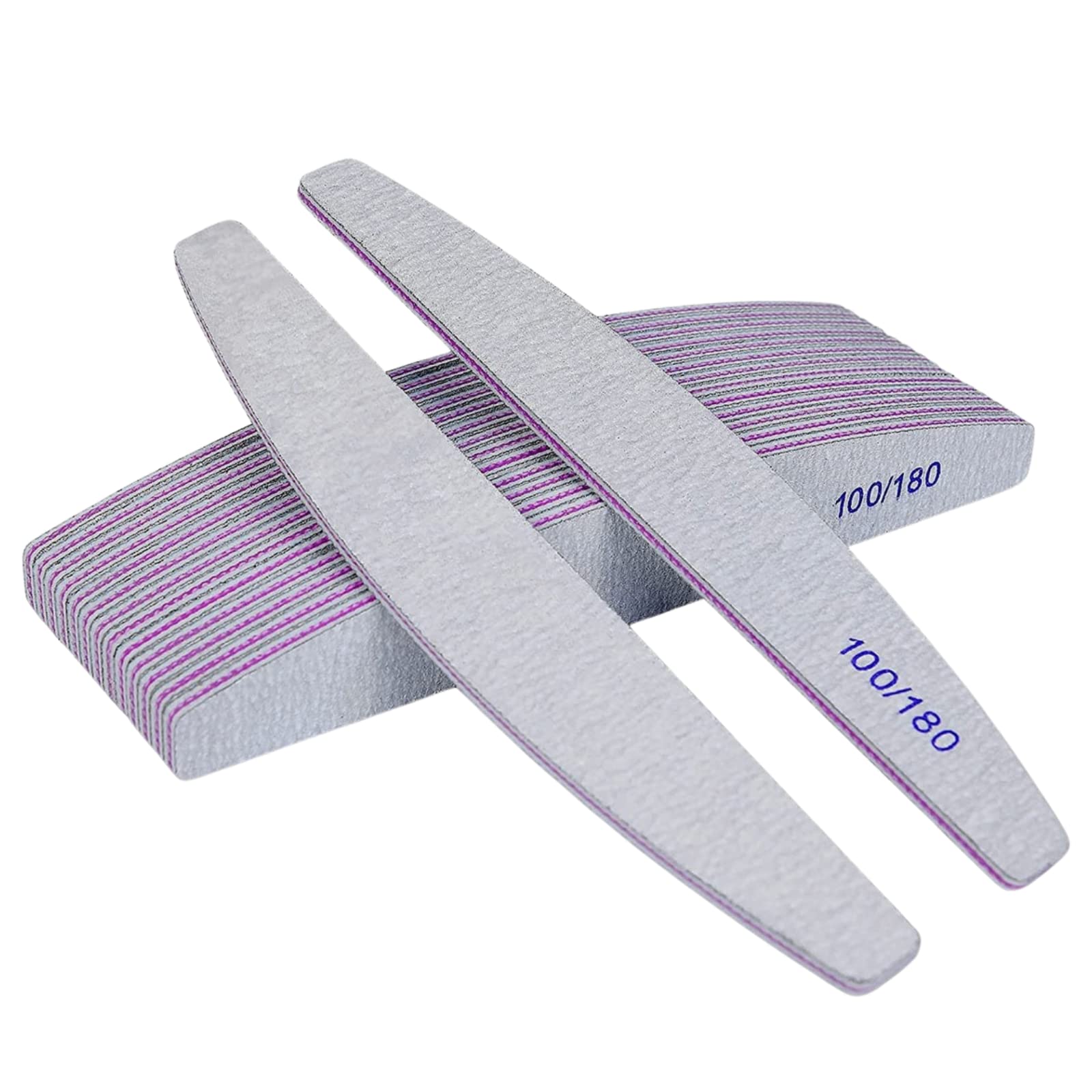 50 PEZZI SQUADO - Lime per Unghie 100 180 Professionali a Mezza Luna Bilaterali Set Limette Ricostruzione Unghie per Gel e Semipermanente Manicure (50 pezzi)