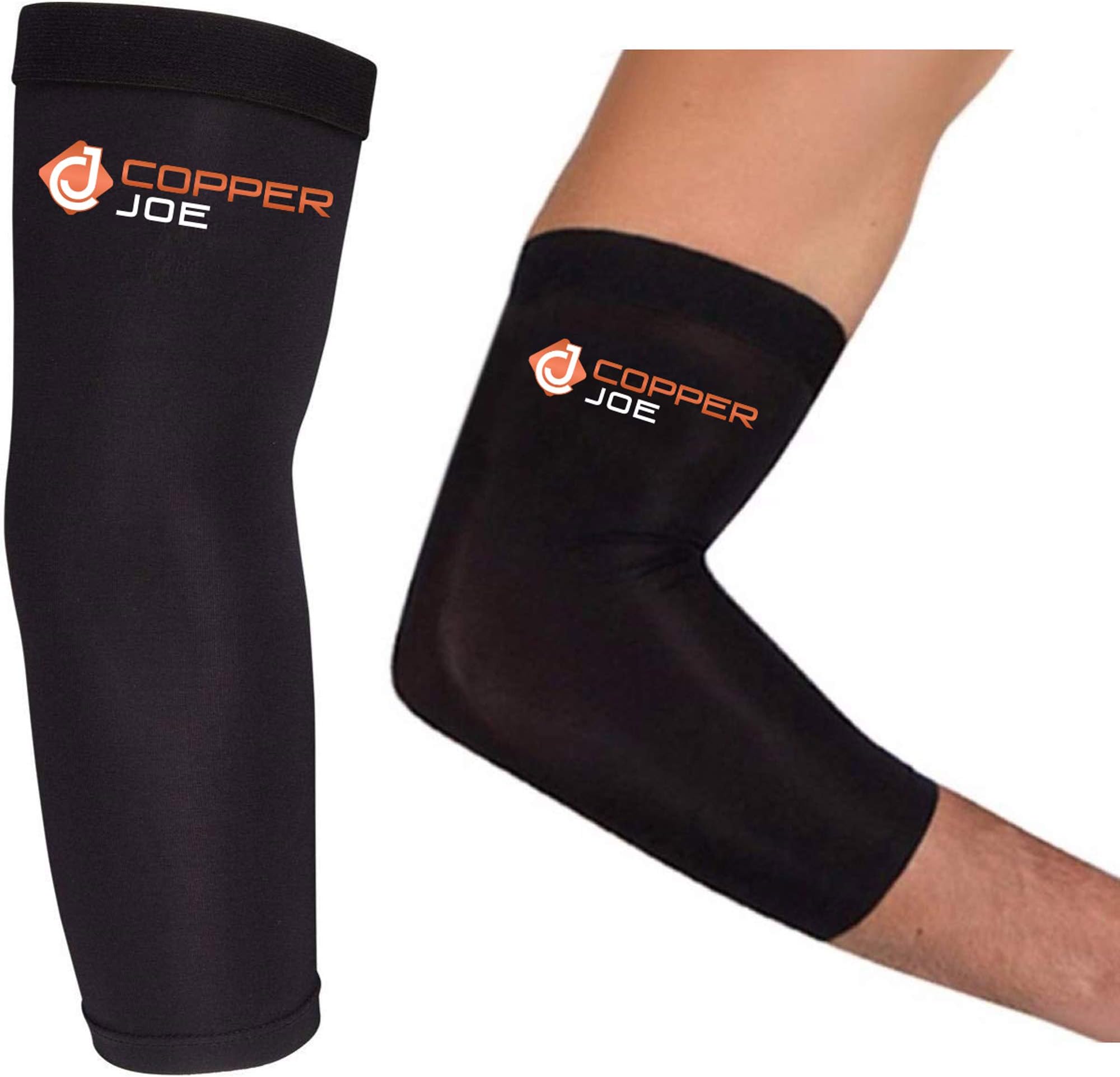 Copper Joe 2 Pack Recovery Elbow Compression Sleeve - Ultimate Copper Relief Elbow Brace for Arthritis, Golfers or Tennis Elbow and Tendonitis. Elbow Support Arm Sleeves For Men and Women (Large)