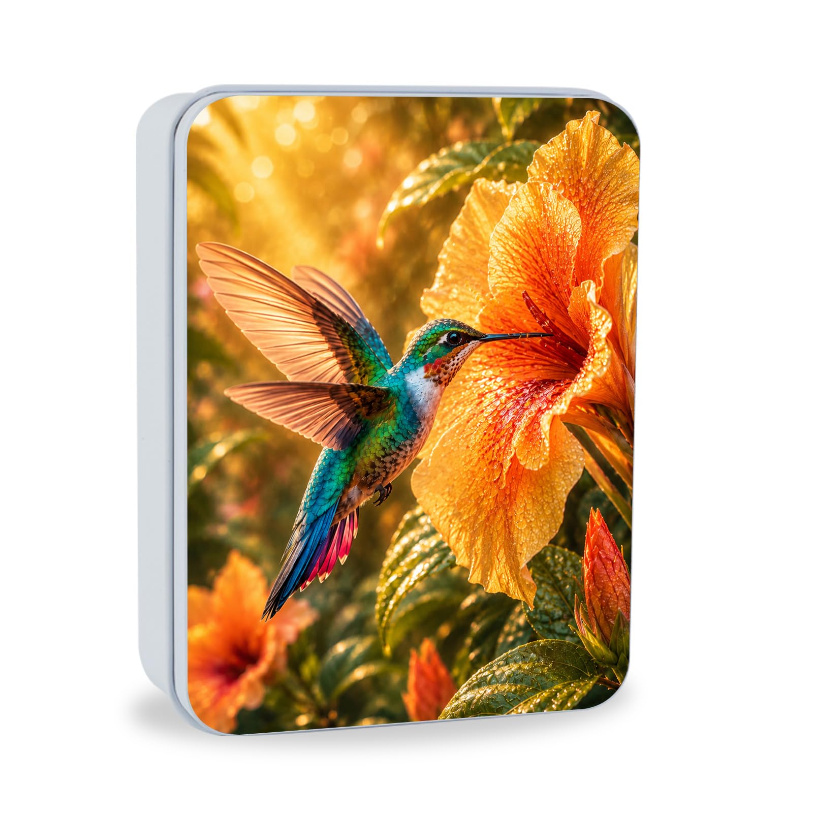 Decorative Metal Tin Box with Lid,Hummingbird Tropical Organizer