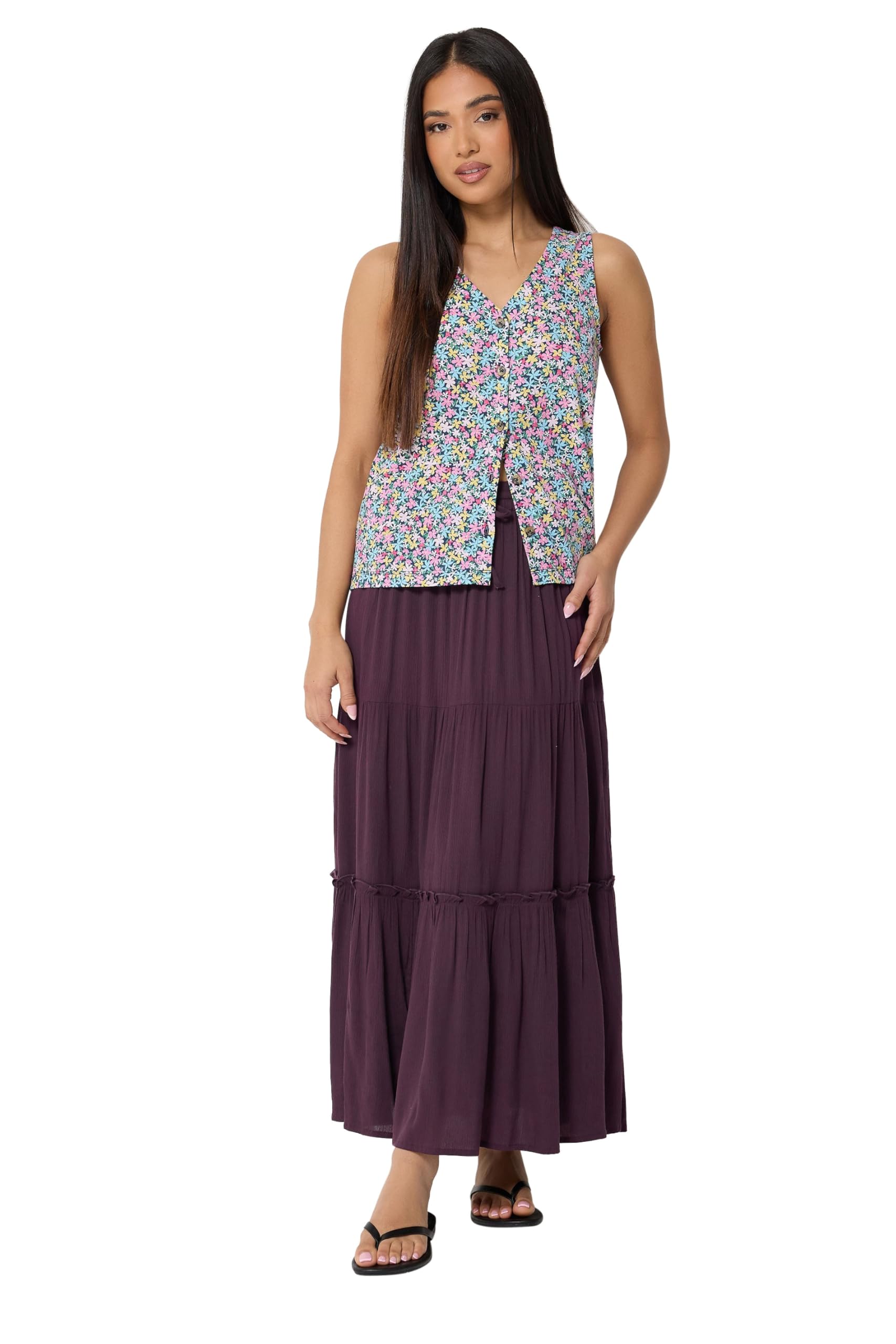 M&Co Petite Berry Purple Crinkle Maxi Skirt - Women's