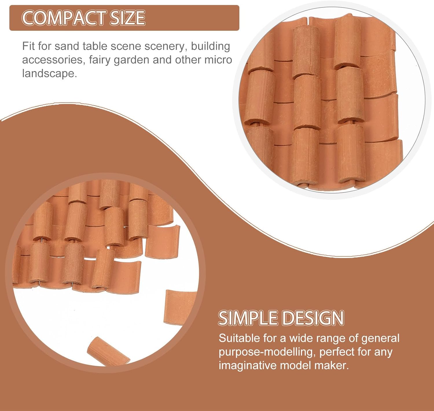 VOSAREA 120pcs Miniature Roof Tiles, Pottery Clay Dollhouse Roof, Brown Mini Tiles Fake Model Landscape Accessories for Diorama and Model Building (0.67 x 0.35 x 0.20 Inch) image 4