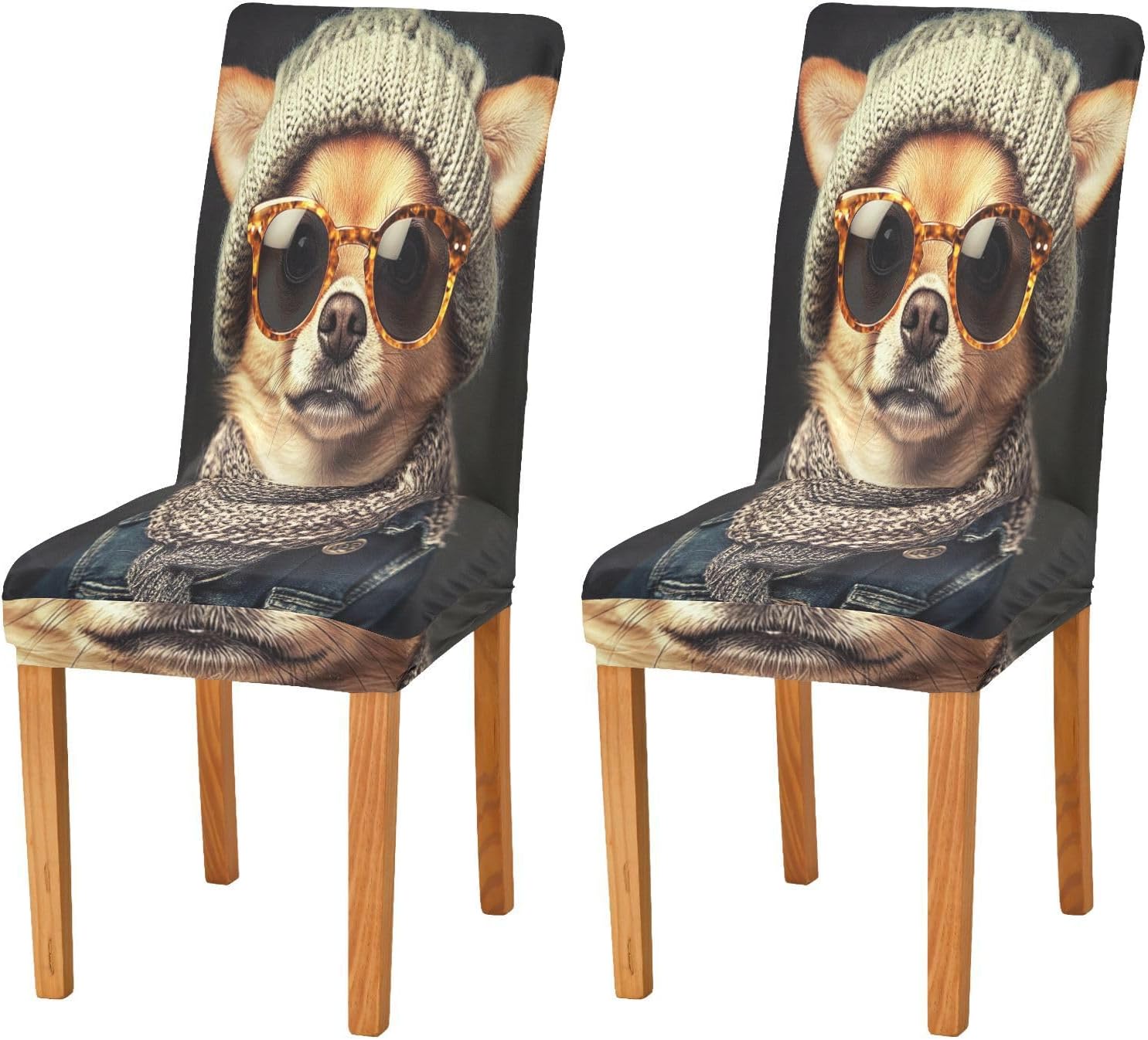 ALAZA Chair Covers for Dining Room, Hipster Funny Puppy Dog Stretch Chair Cover Sets Chair Protector Removable Washable for Ktichen Restaurant Hotel