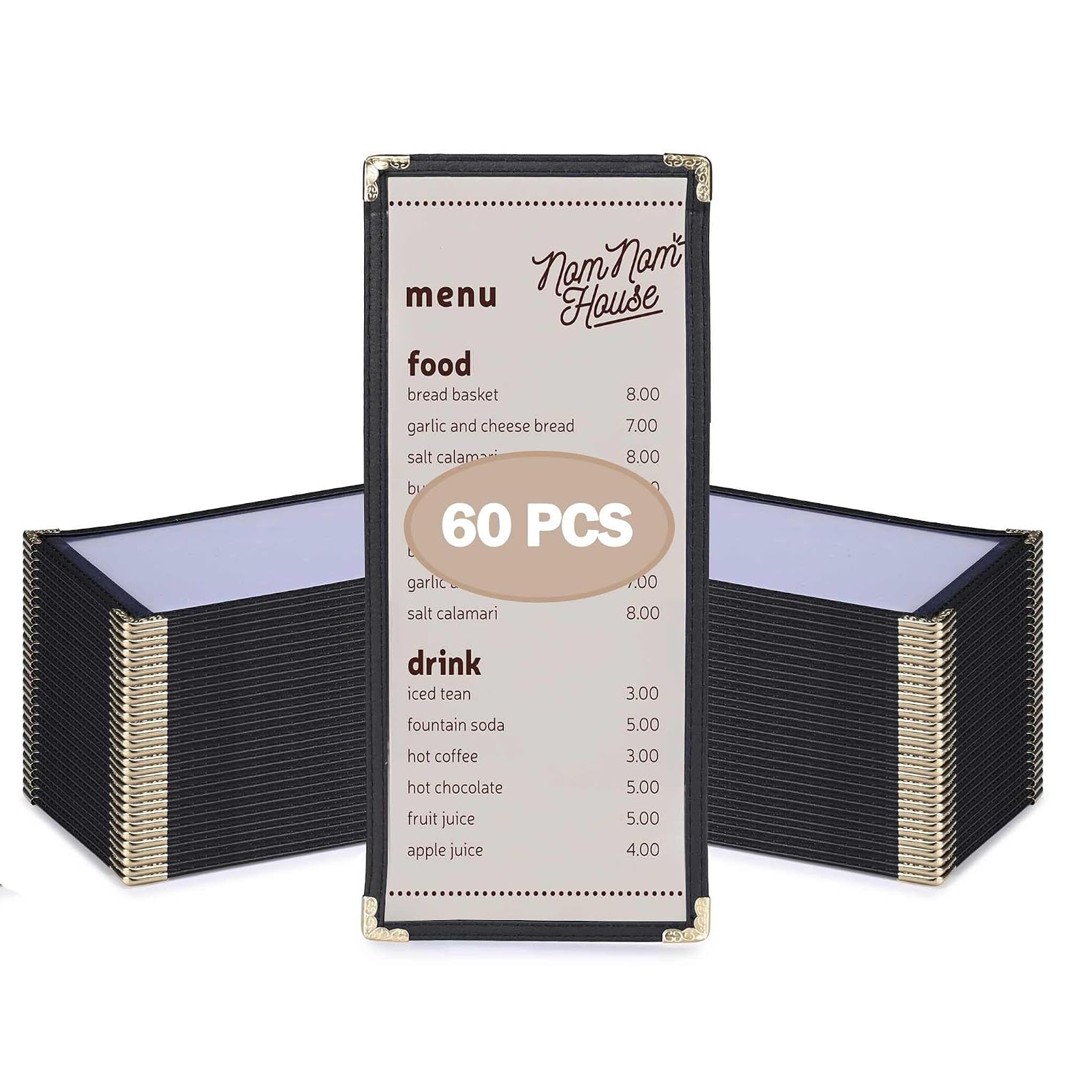 WeChef 60 Pcs Restaurant Menu Covers 4.25 x 11" Single Page 2 View PVC