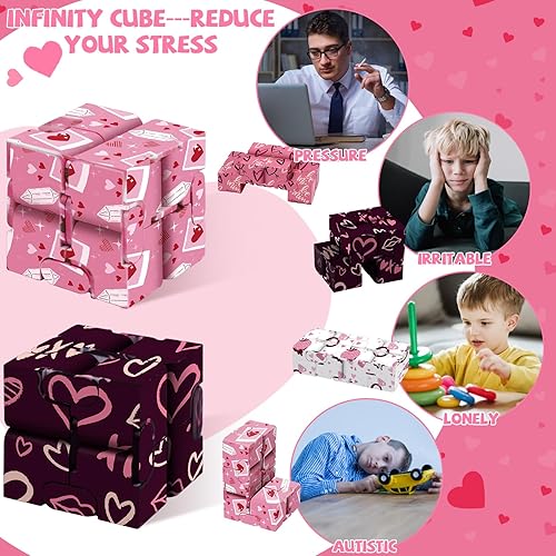 Miniatura 7 de Paquete de 24 cubos infinitos para el día de San Valentín con tarjetas y bolsas para el día de San Valentín, juguetes sensoriales, juguetes