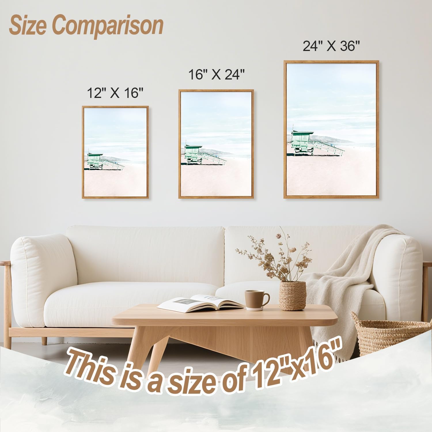 CHDITB Tropical Surf Scene Framed Canvas Wall Art Set Of 3, Coastal Wall Decor, Ocean Inspired Beach Wall Painting, Neutral Seascape Palm Tree Art Prints For Living Room Bedroom Decor (12x16 Inch)