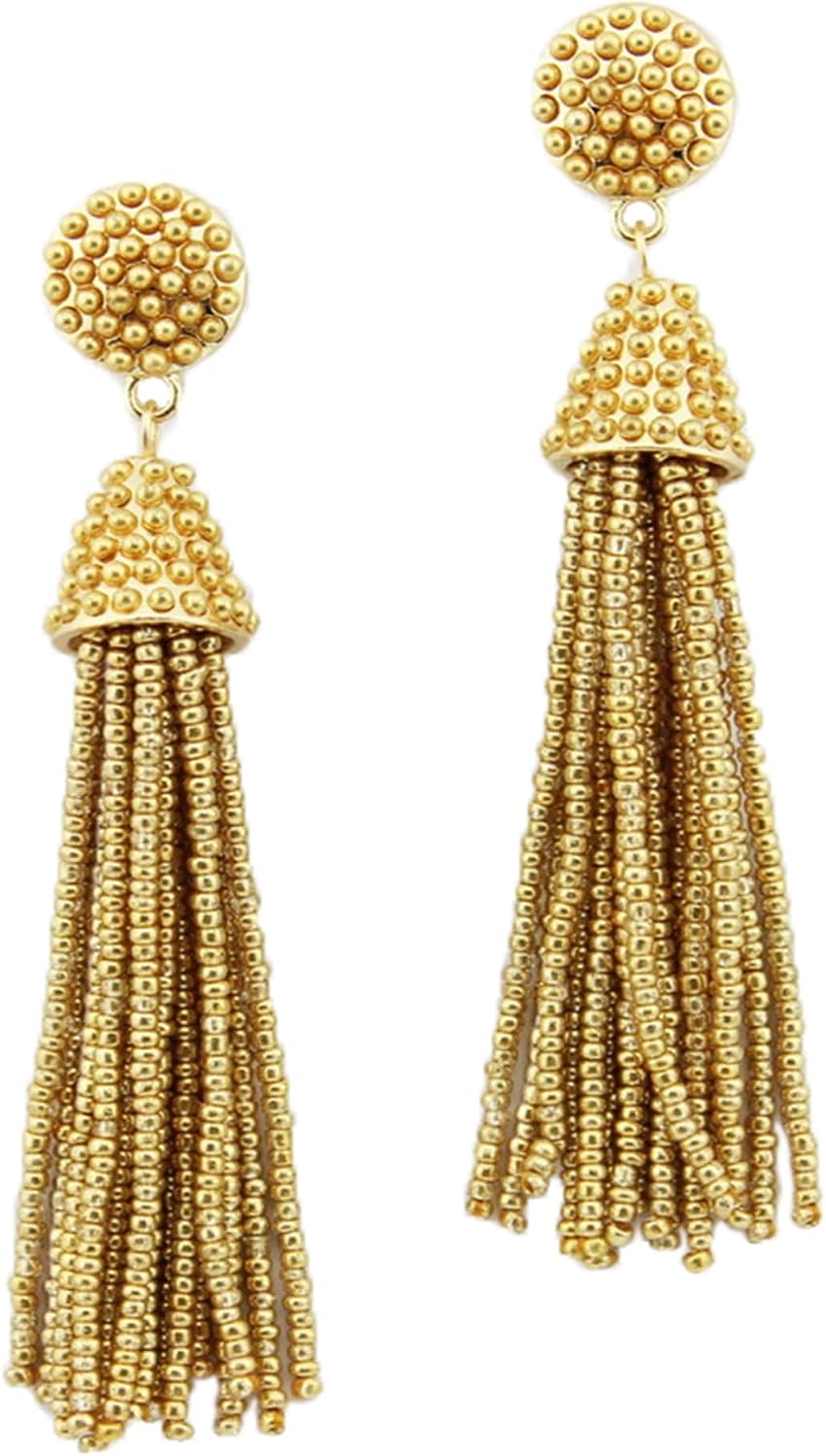 stylesilove Womens Fashion Handmade Beaded Pearl Seed Beads Tassels Long Earrings image 4