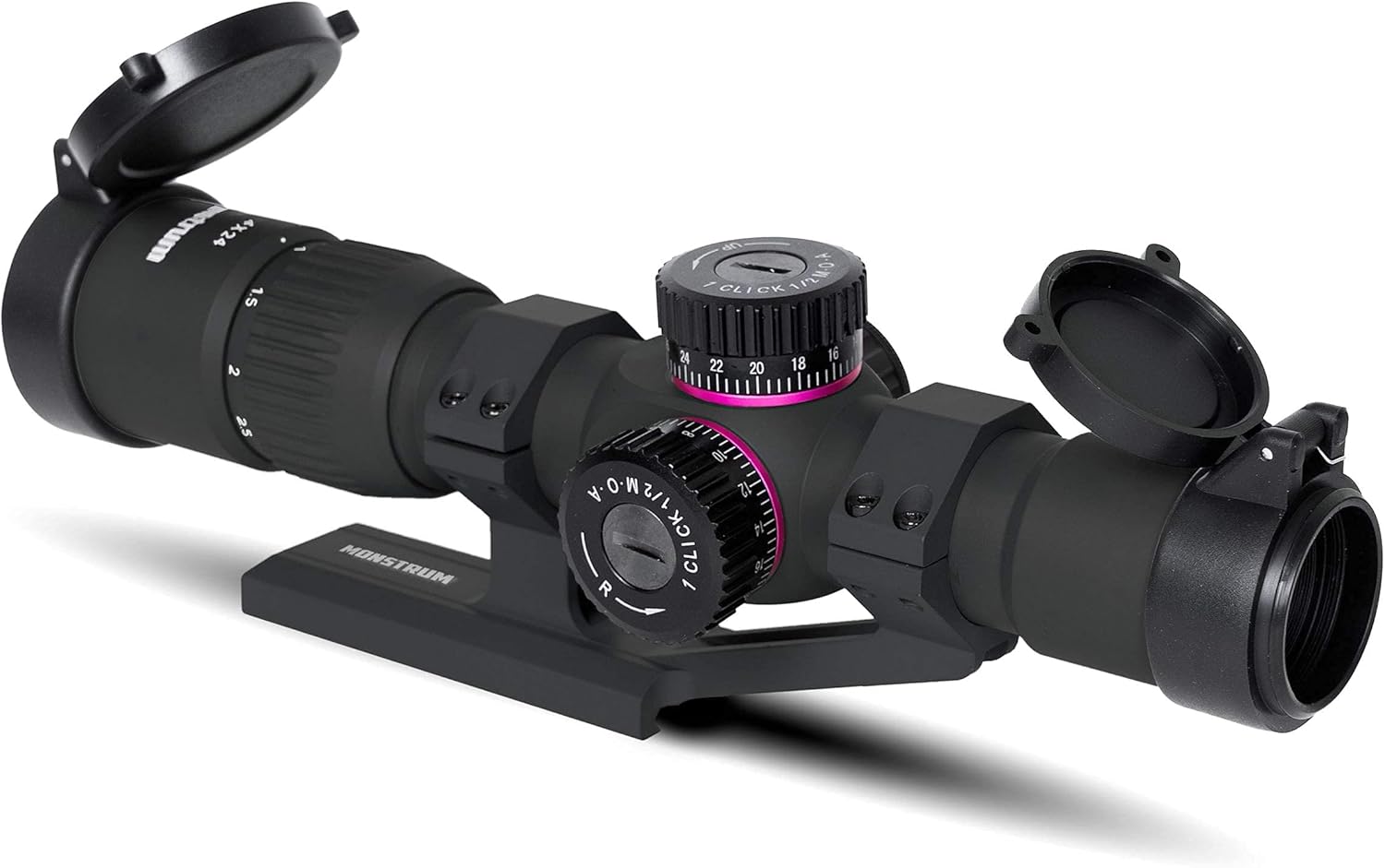 Monstrum G2 1-4x24 First Focal Plane FFP Rifle Scope | ZR305 H-Series Offset Scope Mount | Bundle