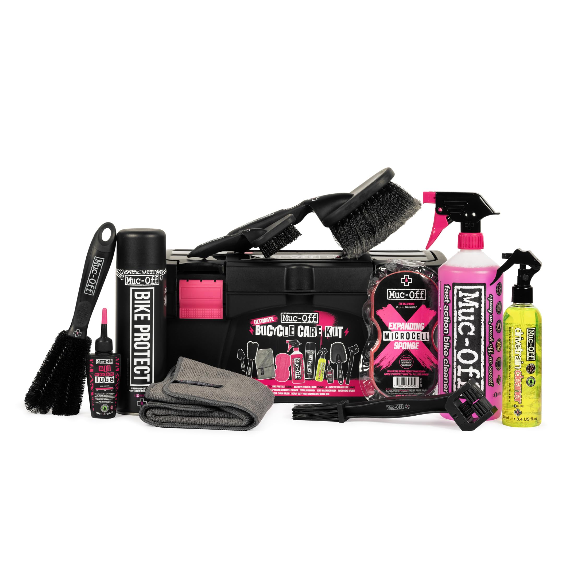 Muc-​Off Kit de Nettoyage Vélo Ultime - Kit Protection, Nettoyage, Lubrifiant pour Vélo - Comprend un Produit Nettoyant pour Vélo, un Liquide Protecteur de Vélo, des Brosses de Vélo et Plus