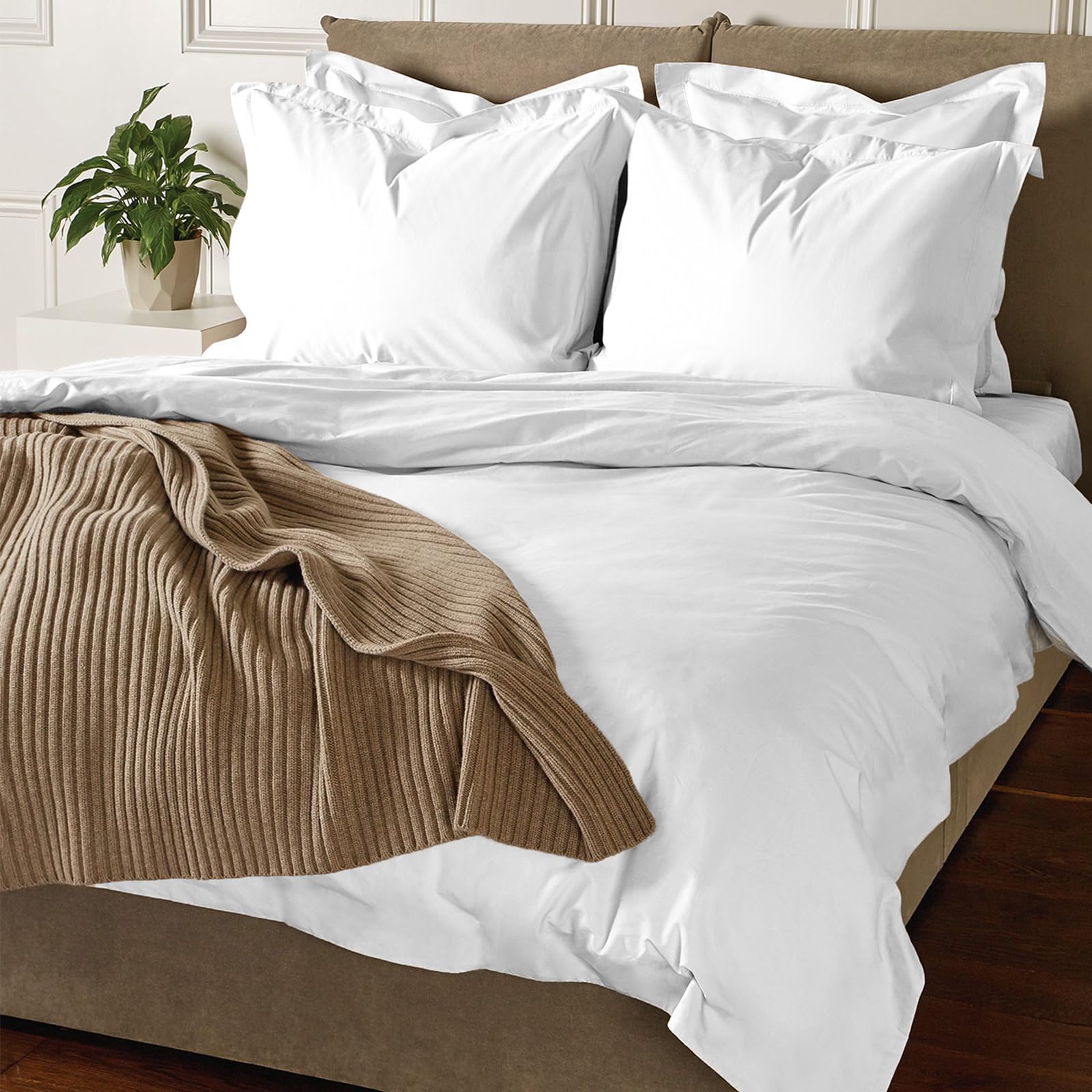 Pizuna Coton Ensemble de Housses de Couette 260x220 cm Blanc 800 Fils | Coton Luxueux 2 Personnes, Tissu de Satin de Coton à Housse de Couette Respirante avec Fermeture à Boutons