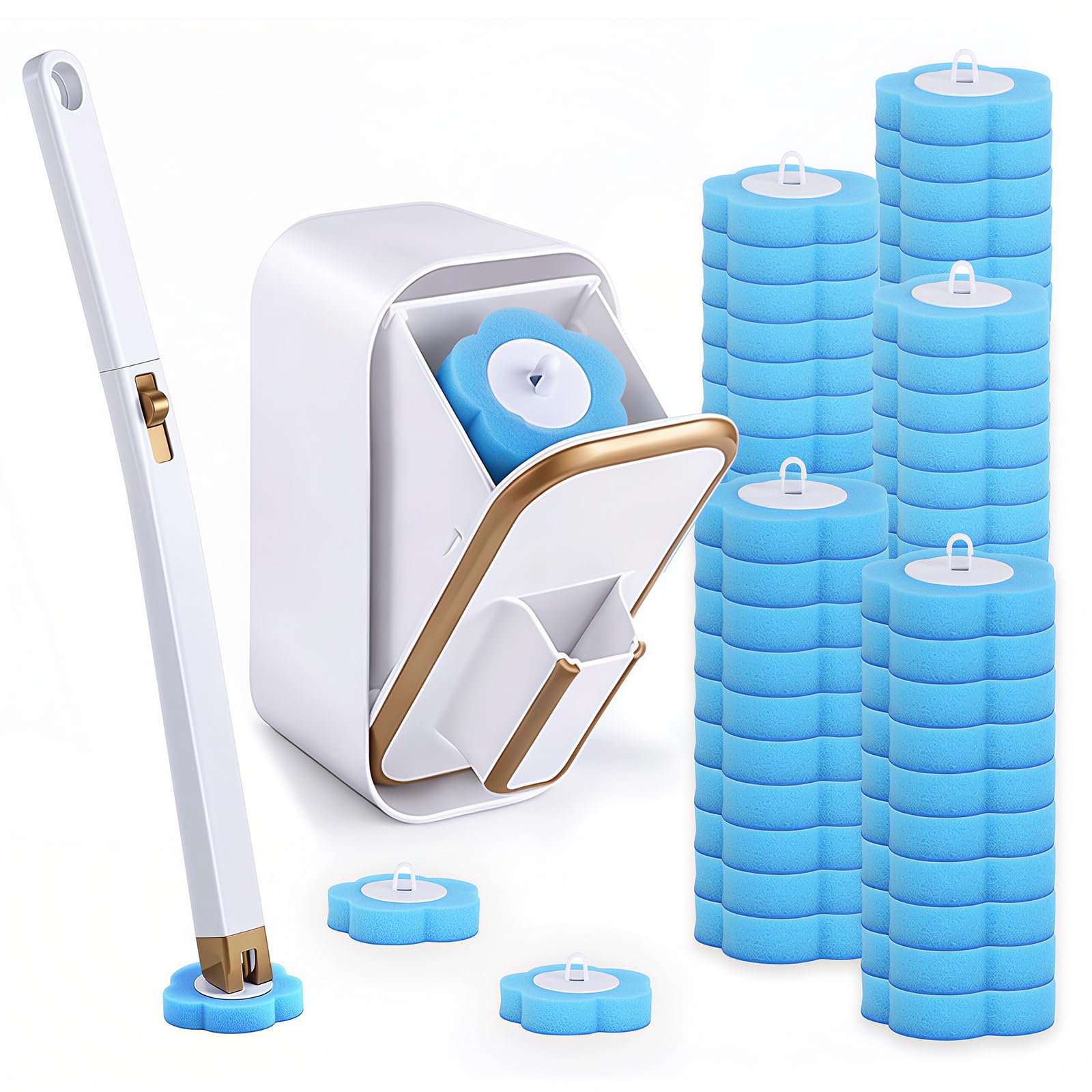 Toilet Wand Kit, Disposable Toilet Brush with 60 Refills