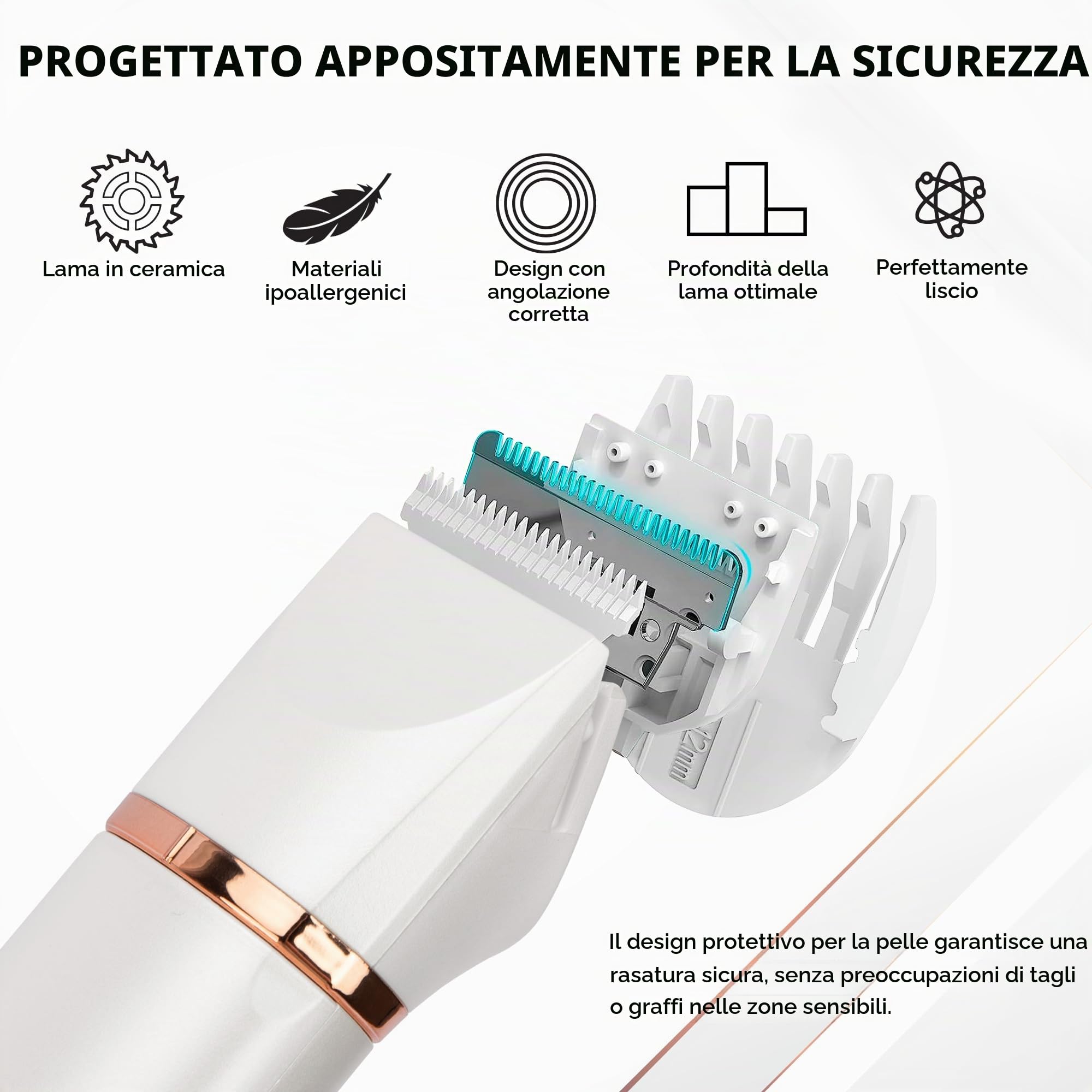 Rasoio elettrico donna inguine: 2 in 1 impermeabile IPX7 per depilazione intima donna e epilatore viso di rimozione dei peli per bikini ascelle gambe braccia e viso (bianco perla)