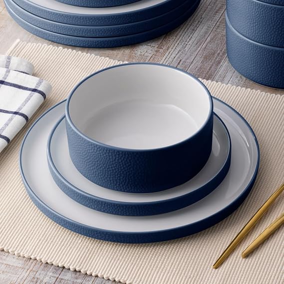 Noritake ColorTex Stone Blue 12-Piece Dinnerware Set, Service for 4