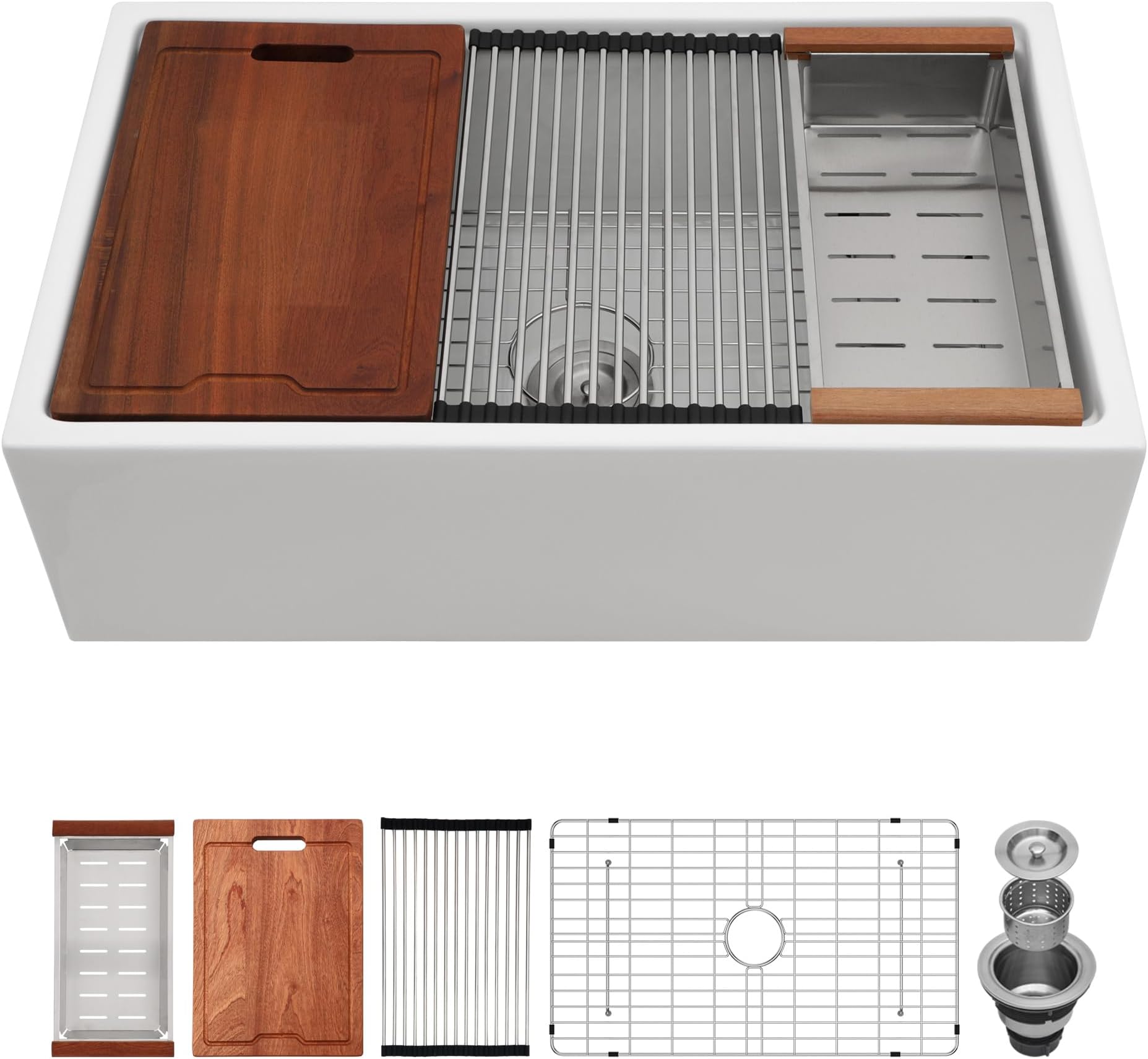 Lordear 30 Inch White Farmhouse Sink Undermount Apron Front 30x20 White Fireclay Porcelain Kitchen Sink Workstation Classic Under Counter Single Bowl Farm Farmer Style Sinks