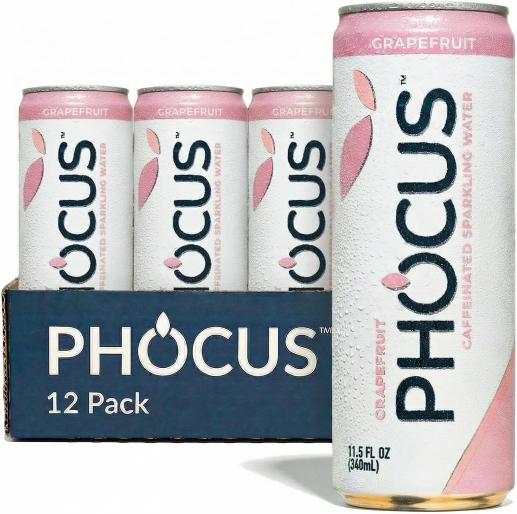 PHOCUS Caffeinated Sparkling Water, Grapefruit, 75mg Natural Caffeine Plus L-Theanine, Zero Sugar, Zero Calories, No Artificial Sweeteners, 11.5 fl oz Cans (Pack of 12)