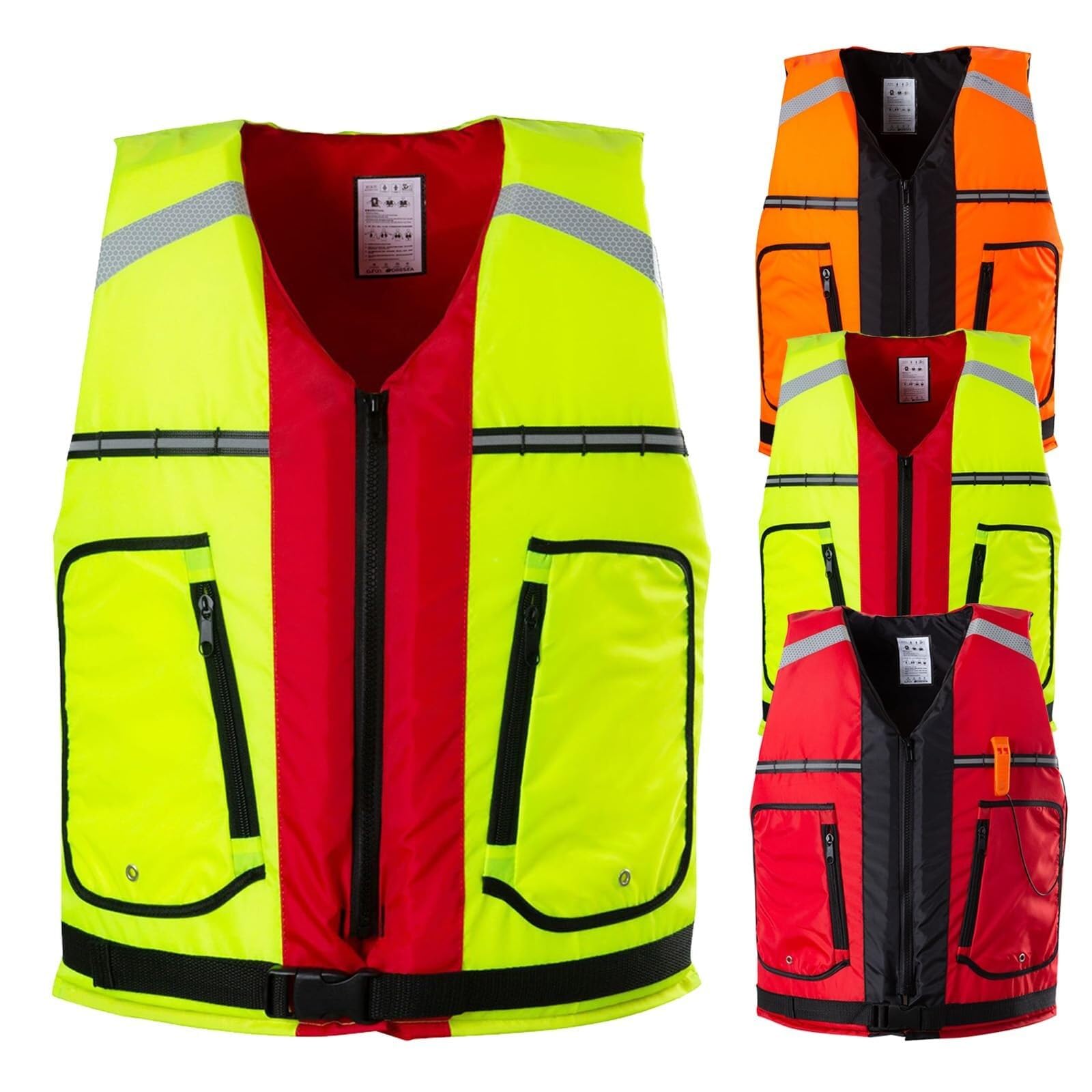 River Vest Alta Galleggiabilità con Strisce Riflettenti e Sistema Multi-Tasca per Pesca Mosca Trota Fiume Uso