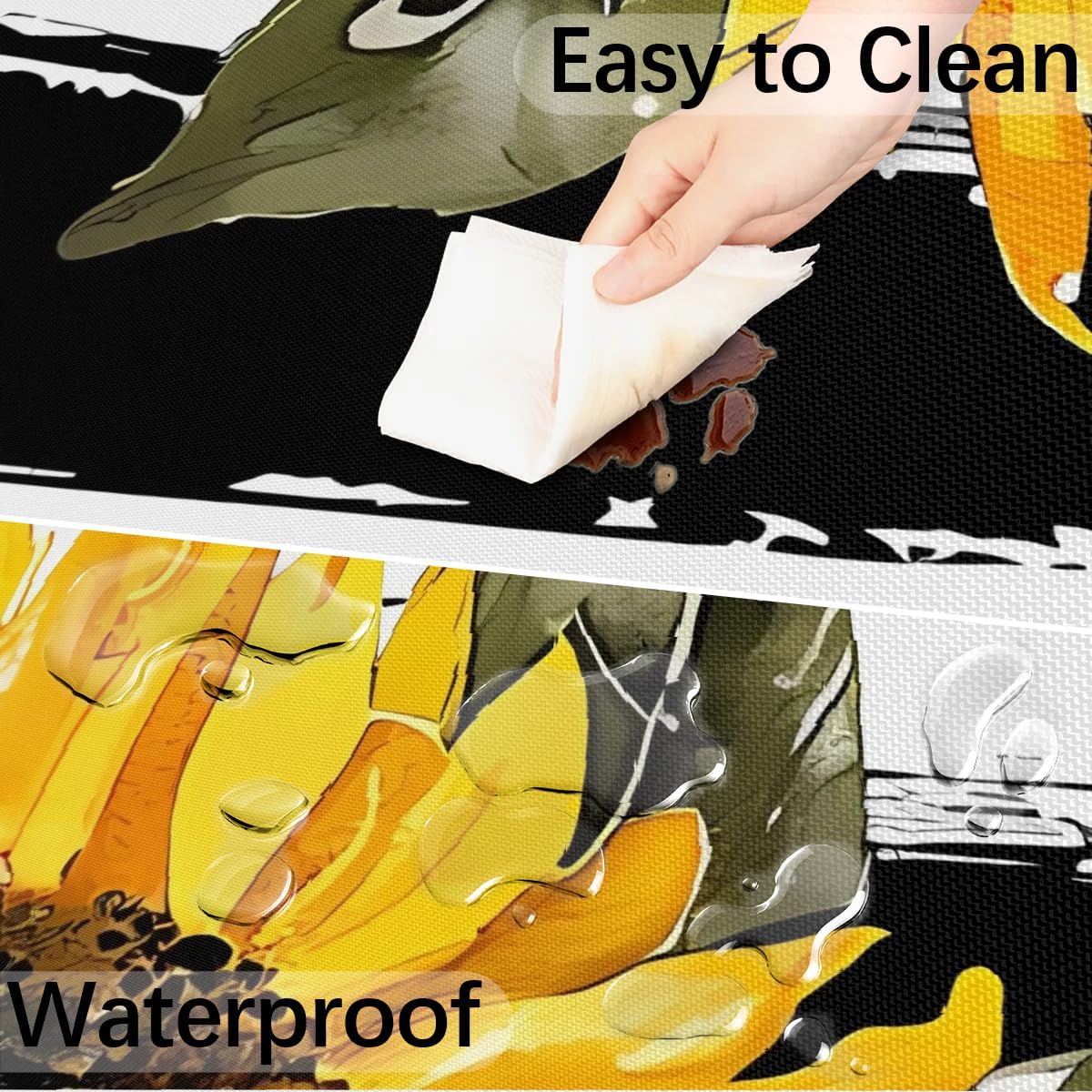 Outdoor Tablecloth with Umbrella Hole Sunflower Black Stripes Round Fitted Tablecloth with Elastic Zipper Waterproof Table Cloth Cover for Patio Garden Table 45-56 in