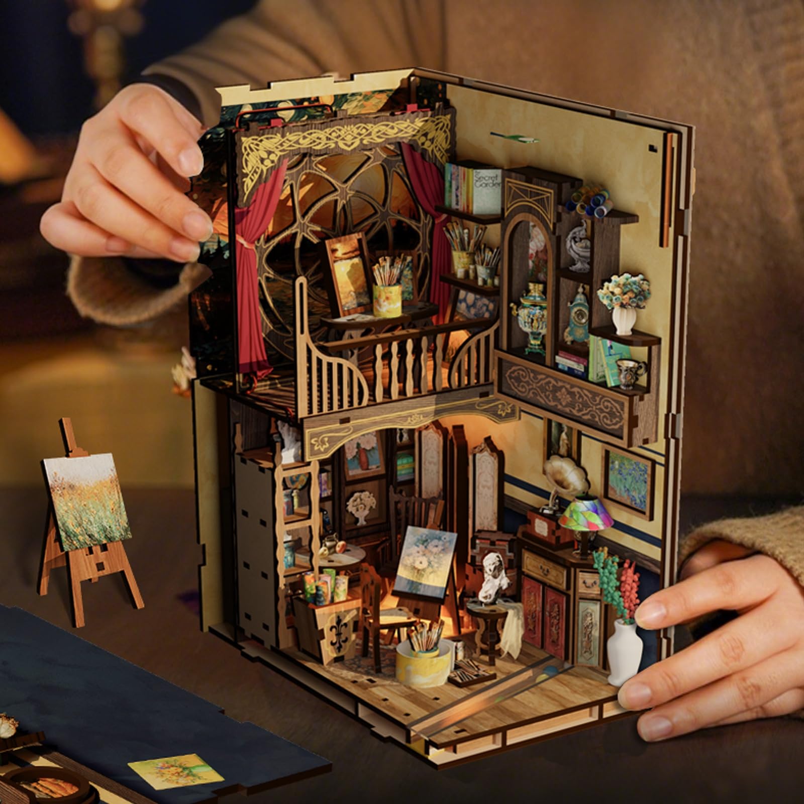 MaHo Book Nook A World Within the Frame - Van Gogh - DIY Miniatur-Diorama fürs Bücherregal, 344 Teile, 11 x 18 x 23 cm, ab 12 Jahren - Booknook Diorama Modellbau Miniatur Bausatz - 3D Puzzle
