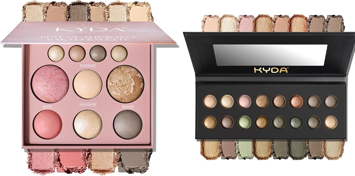 Baked Makeup Palette Set, Full Size All-in-One Makeup Palette and Earth Tone Eyeshadow Palte, Long Wearing, High Pigmented, Baking Make Up Starter Kit for Mature Skin