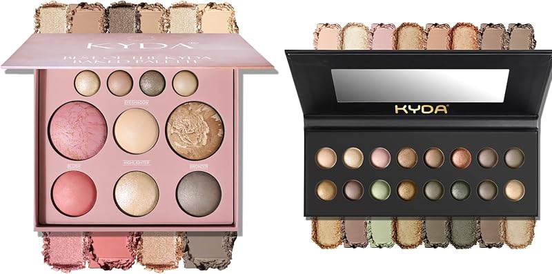 Baked Makeup Palette Set, Full Size All-in-One Makeup Palette and Earth Tone Eyeshadow Palte, Long Wearing, High Pigmented, Baking Make Up Starter Kit for Mature Skin