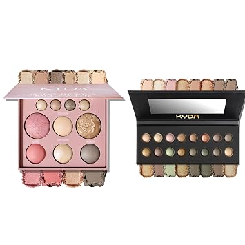 KYDA Baked Makeup Palette Set, Full Size All-in-One Makeup Palette and Earth Tone Eyeshadow Palte, Long Wearing, High Pigmented, Baking Make Up Starter Kit for Mature Skin