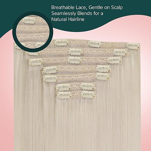 Miniatura 4 de Easyouth Extensiones de cabello humano con pinzas, extensiones de cabello humano rubio blanco, lacio, suave y sedoso, para todos los estilos, 14