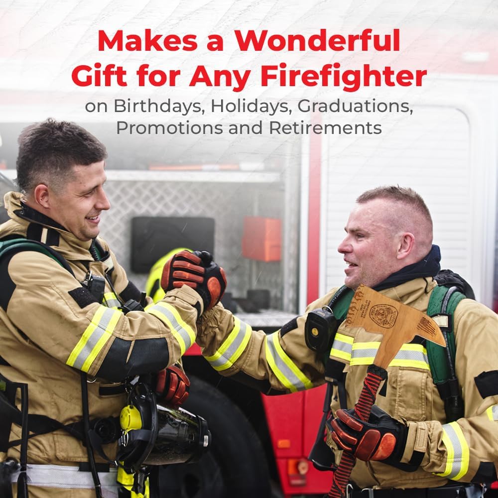 Firefighter Gifts - Custom Personalized Cherry Wood Laser Engraved Axe - Handmade Piece for Tribute & Appreciation - 550 Paracord-Wrapped Handle with Turks Head Knot - 21 inches Length & 9 inches Wide