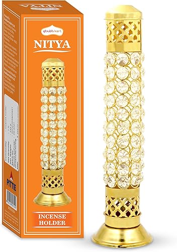 Vista 6 de Shubhkart Nitya Soporte de incienso de cristal de latón con colector de cenizas Soporte Agarbatti Quemador de incienso de latón para el hogar