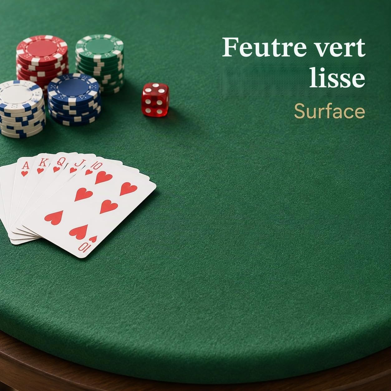 Katai – Tapis de Poker Rond en Feutre Vert 36–48 Pouces – Style Casino Antidérapant et Anti-Bruit pour Jeux de Cartes, Mahjong ou Soirées Jeux – avec 6 Dessous-de-Verre en Liège