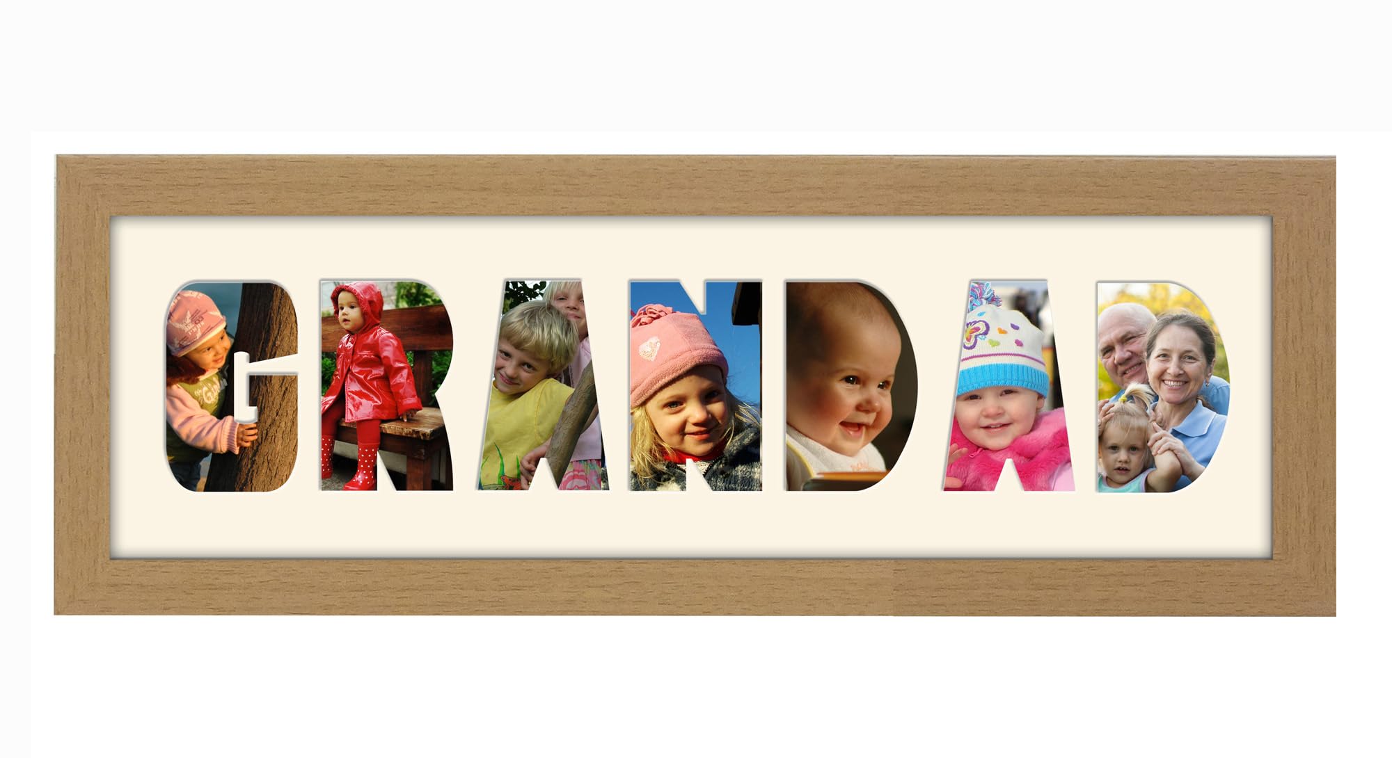 Photos In A Word Oak Finish Frame Cream Mount Grandad Photo Frame Letter Word Name Frame Single Mounted 1349A (Oak Finish Frame Cream Mount)