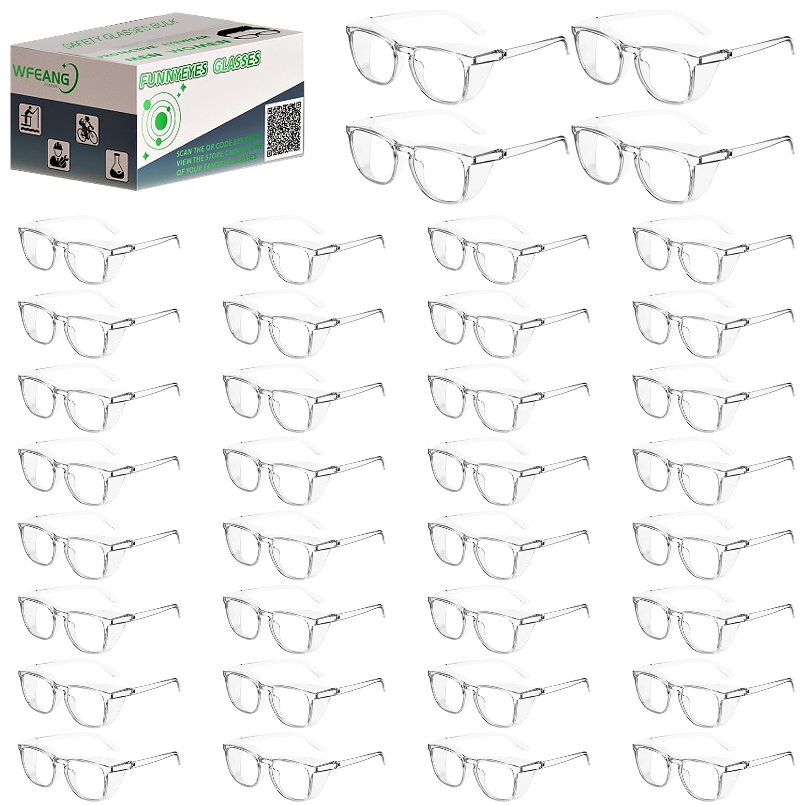 WFEANG Clear Glasses for Men Women Scratch Impact ANSI Z87.1 with Side Shields for Eye Protection