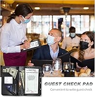 Vista 3 de Server Books for Waitress, Waiter Book Server Organizer with Zipper Pocket,PU Leather Waitress & Waitstaff Book Wallet with Card Slot Guest Check