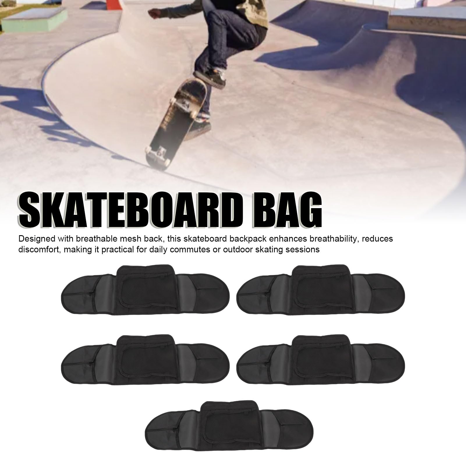 BuyWeek Sac à Dos de Skateboard, 5 Pièces Sac de Longboard Portable à Bandoulière Unique pour 80 x 20 cm Skateboard Double Kick