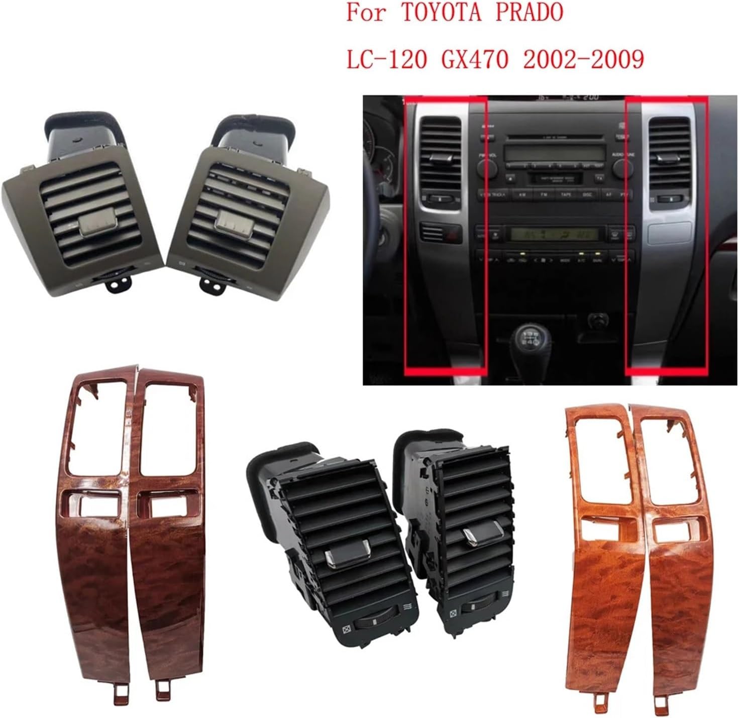 Compatible With Land Cruiser Prado 120 | Compatible With Toyota Lexus GX470 2003-2009 A/C Air Vents Plate Dashboard Panel(Middle 2pcs)