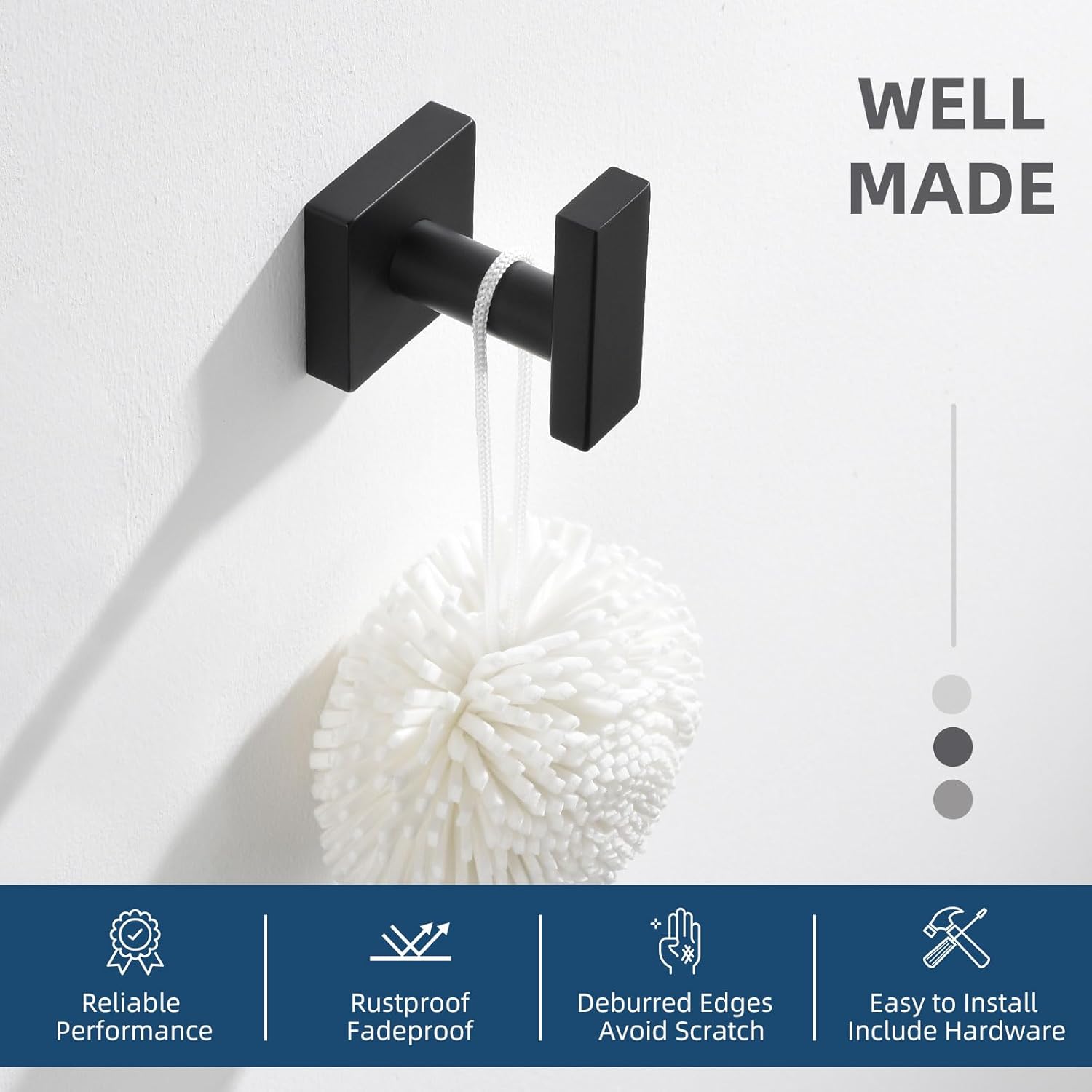 Angle Simple Toilet Paper Holder Bundle with Bathroom Towel Hook, Hand Towel Ring (Matte Black)