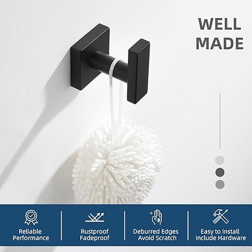 Miniatura 7 de Angle Simple Gancho de toalla para baño, toalla de mano de acero inoxidable para pared, negro mate