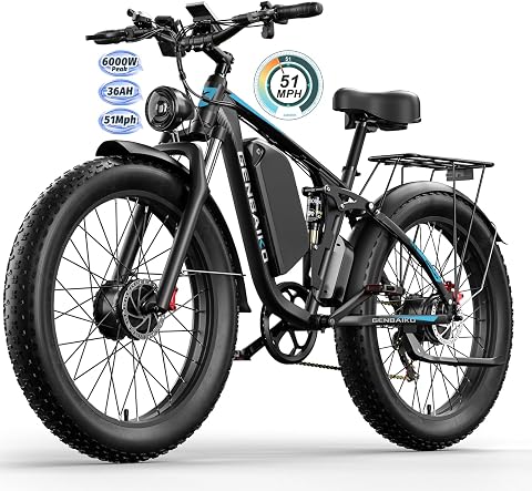 Electric Bike for Adults 51MPH 6000W Dual Motor Full Suspension Fat Tire Ebike
