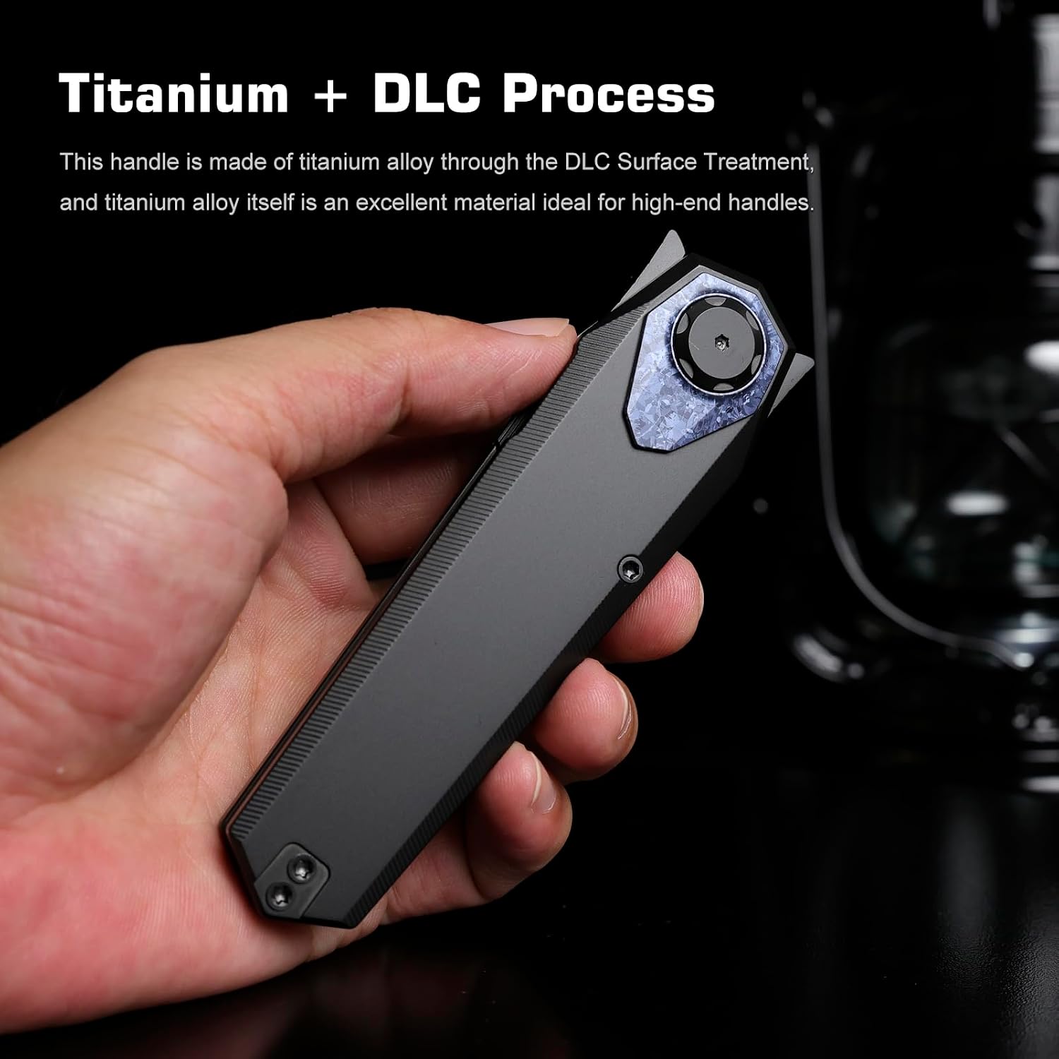 REMETTE EDC Pocket Knife, M390 Blade Titanium Handle RTIP (Black/DLC)