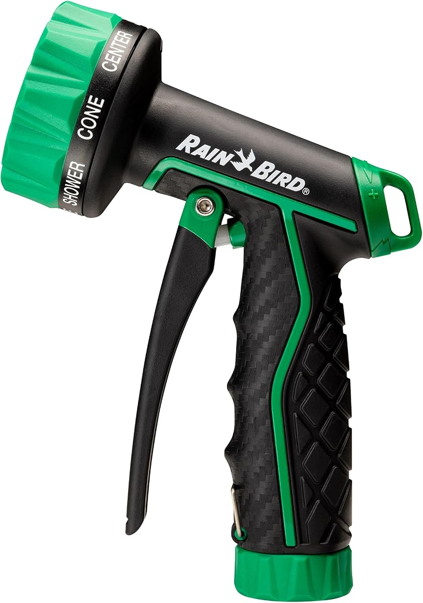 TRNZL8PFT 8-Pattern Front Trigger Garden Hose Nozzle | Carbon Fiber Texture Finish, Multi-Pattern Hose End Sprayer, Non-Slip Ergonomic Grip, 3/4 in GHT Connection, Green and Black