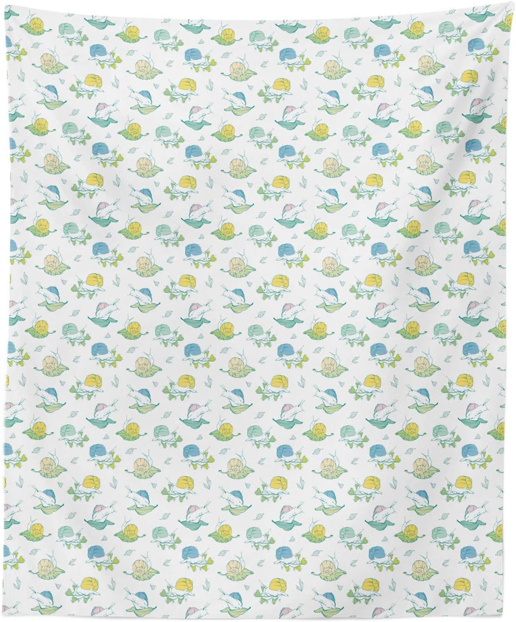 Lunarable Snails Tapestry, Crawling Animals on Leaves Drawn by Hand, Fabric Wall Hanging Decor for Bedroom Living Room Dorm, 23" X 28", White Multicolor