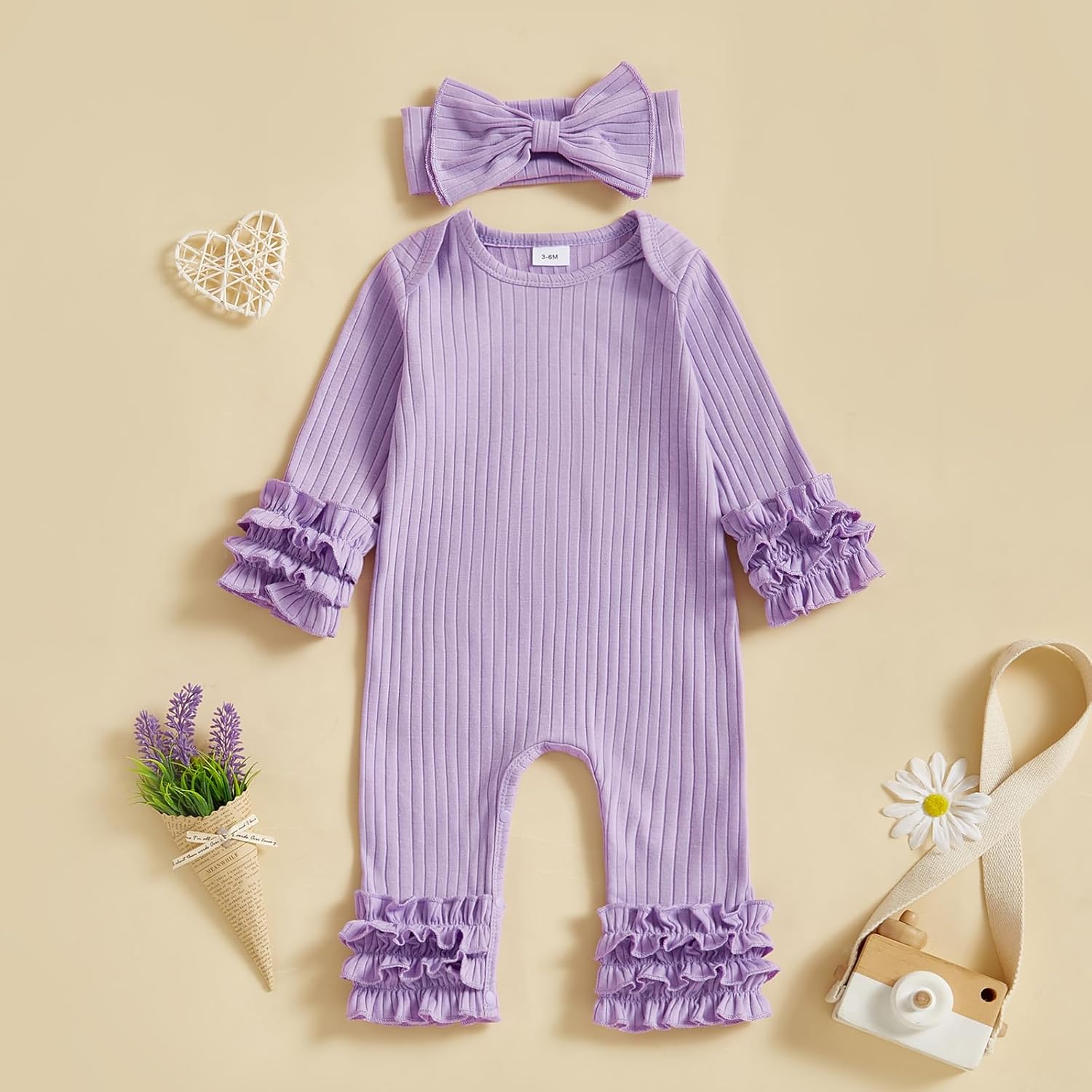 Newborn Baby Girl Clothes Jumpsuit Ruffle Romper Bodysuit Pants Headband One-Piece Coming Home Hospital Outfits - Image 2