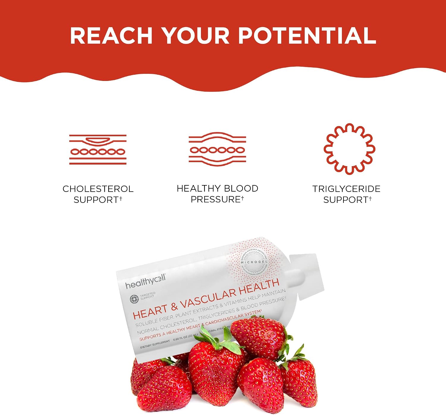 Healthycell Heart & Vascular Health, CoQ10, Omega-3, Resveratrol, Vitamin K2, Beet Root, Grape Seed, MICROGEL (30 Gel Packs)