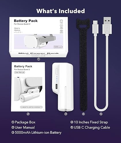 Miniatura 6 de 5000mah Battery Pack fit for Meta Oculus Quest 2 & Elite Head Strap, Lightweight Portable VR Power Charger Battery Extender Rechargeable Meta