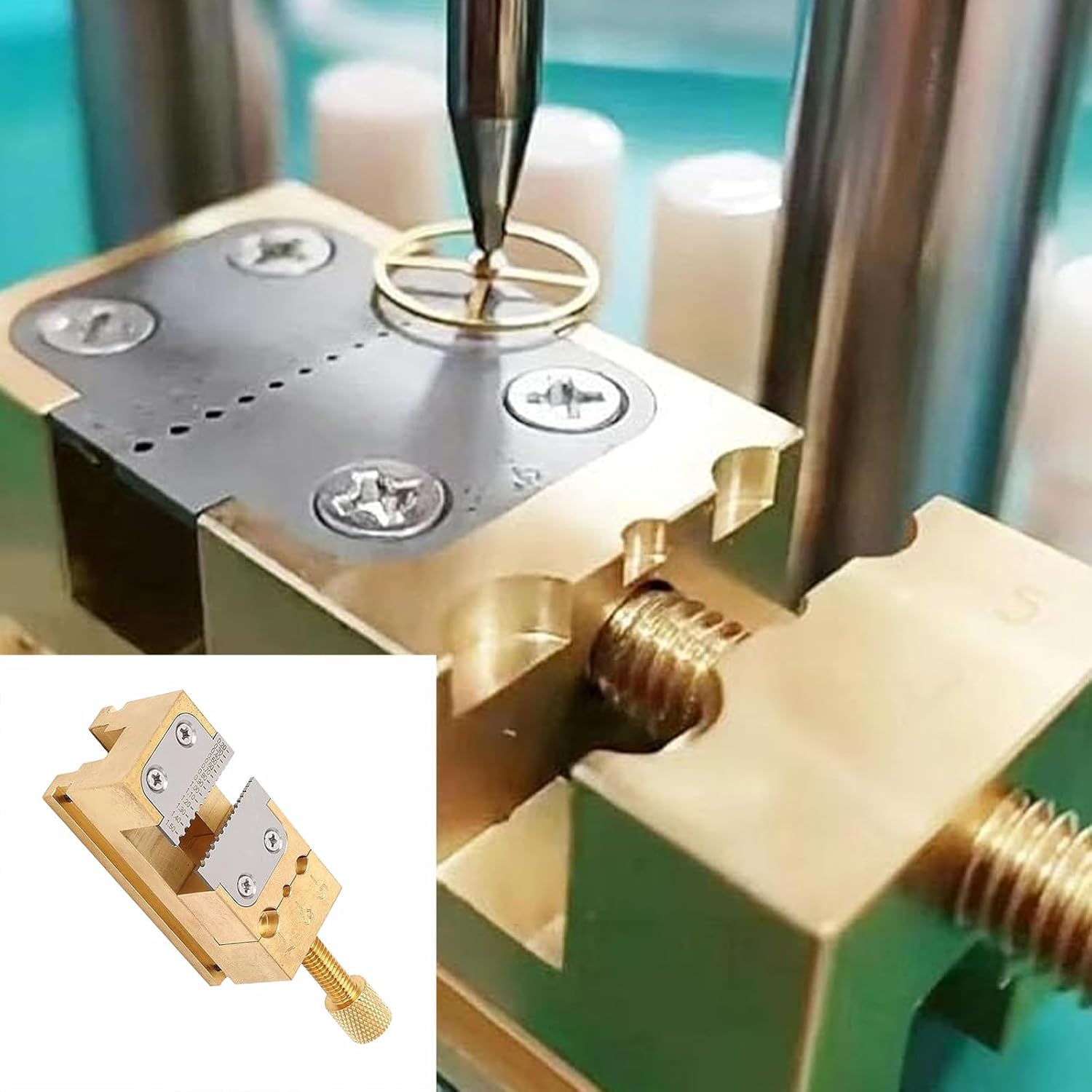 Watch Repair Vise Clamp Brass Precision 0.2-1.5mm Hole Dia Multifunctional Jewerly Carving Tool for Walnut Watch Craft, Watchmaker Wheel Pointer Tube Clamp