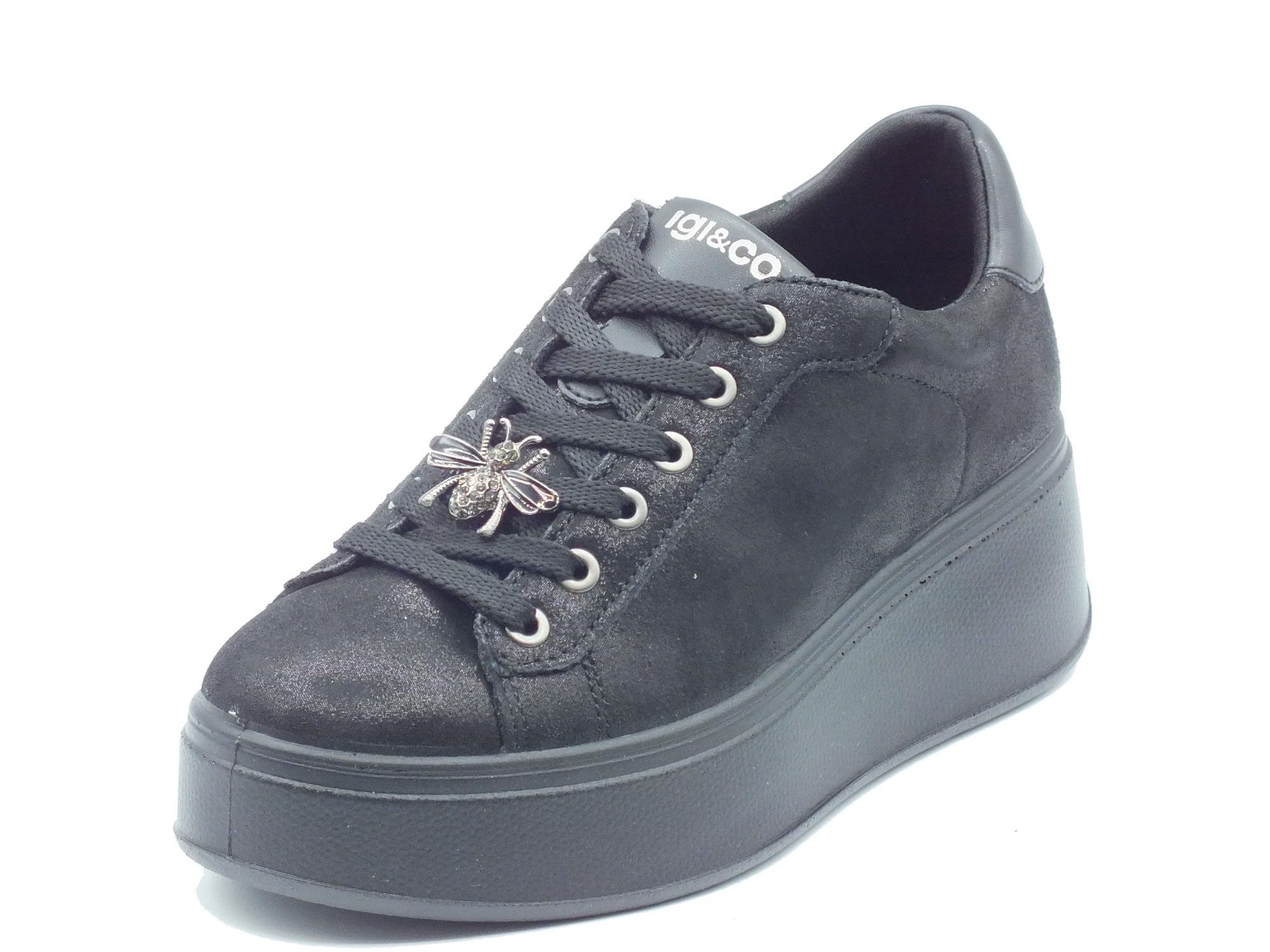 IGI&Co 2170400 Capra Cam Nero Sneakers per Donna in Pelle Nera con Zeppa