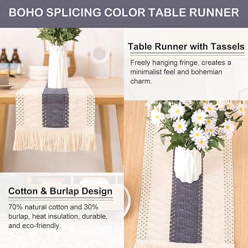 Miniatura 3 de Camino de mesa bohemio de 72 pulgadas de largo, camino de mesa de macramé con borla para comedor, fiesta, vacaciones, decoración de mesa de lino de