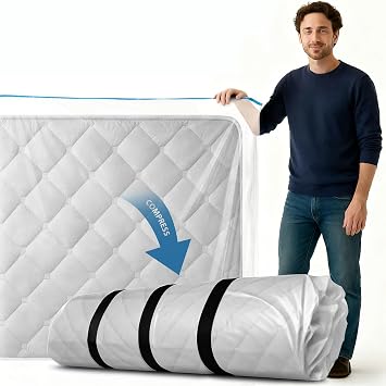 Memory Foam Mattress Vacuum Bag, Heavy-Duty Mattress Storage Bag for Moving and Transport, Mattress Compression Bag with Straps & Dual-Zip Seal Black Straps, Twin/Twin XL